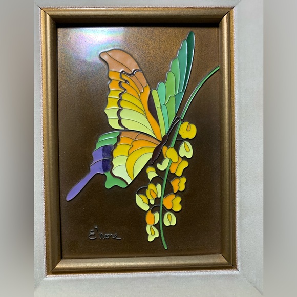 E'nore Set of 2 Oil Enamel Cloisonné on Copper Framed Eleanore Forrestal Lot MCM - Picture 4 of 10